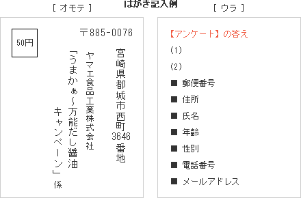 応募はがき記入例